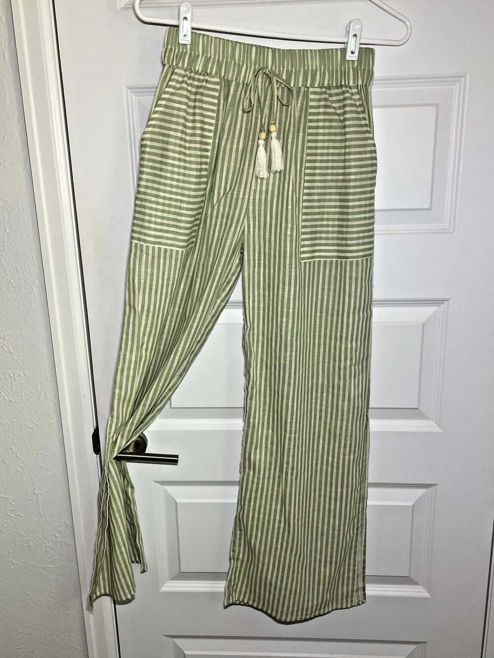 Salty Lemon Womens S Striped Wide Leg Cotton Pant Pockets Beachy Resort Vacation